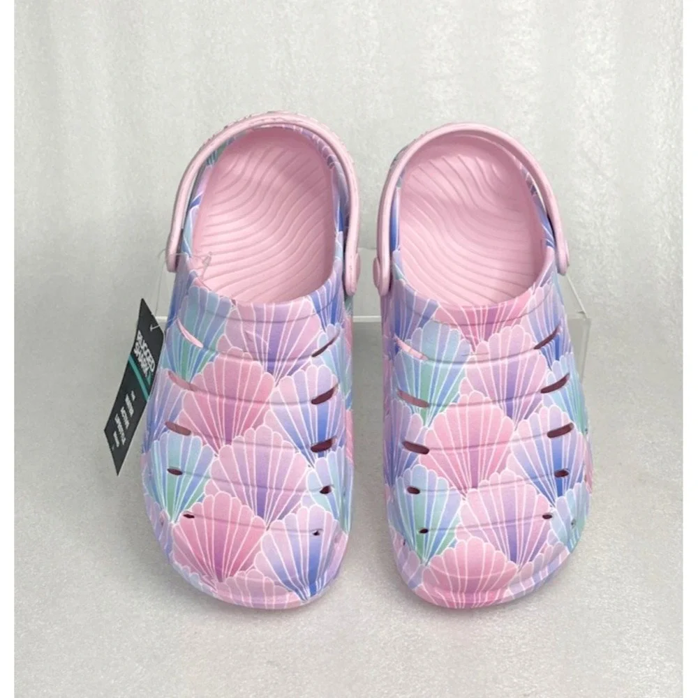 Rugged Shark Eva Shell Print Pink Clogs Slip on Sandals Girls Size 3 NEW